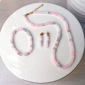 Handmade Glass Bead Jewelry Set w/ Necklace, Bracelet, and Earrings